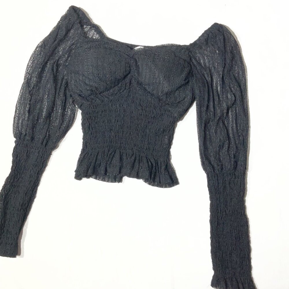 Timing Black Lace Long Sleeve Smocked Off-Shoulder Crop Top Size S Teen